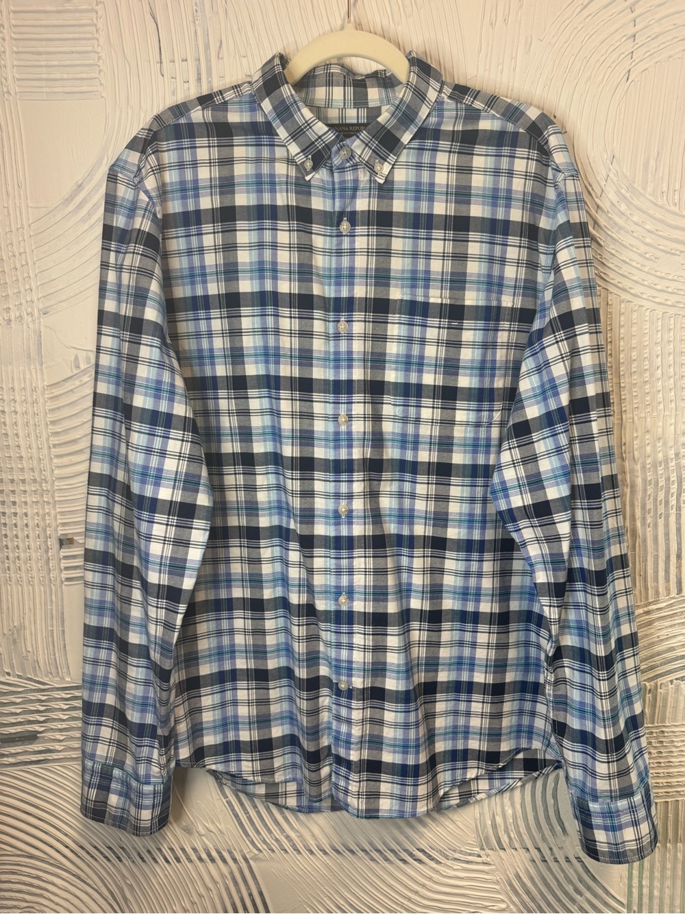 Banana Republic Blue and White Plaid Button-Down Shirt